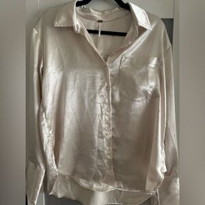 Free People Shimmering Cream Button Down Shirt